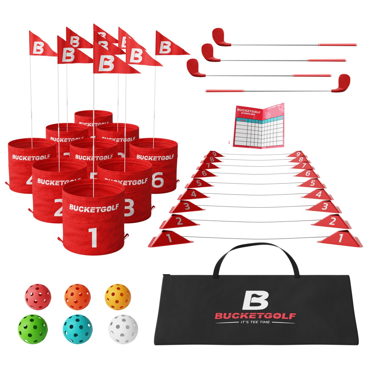 BucketGolf Bundle Pro 9 Hole | Portable par 3 golf course clubs